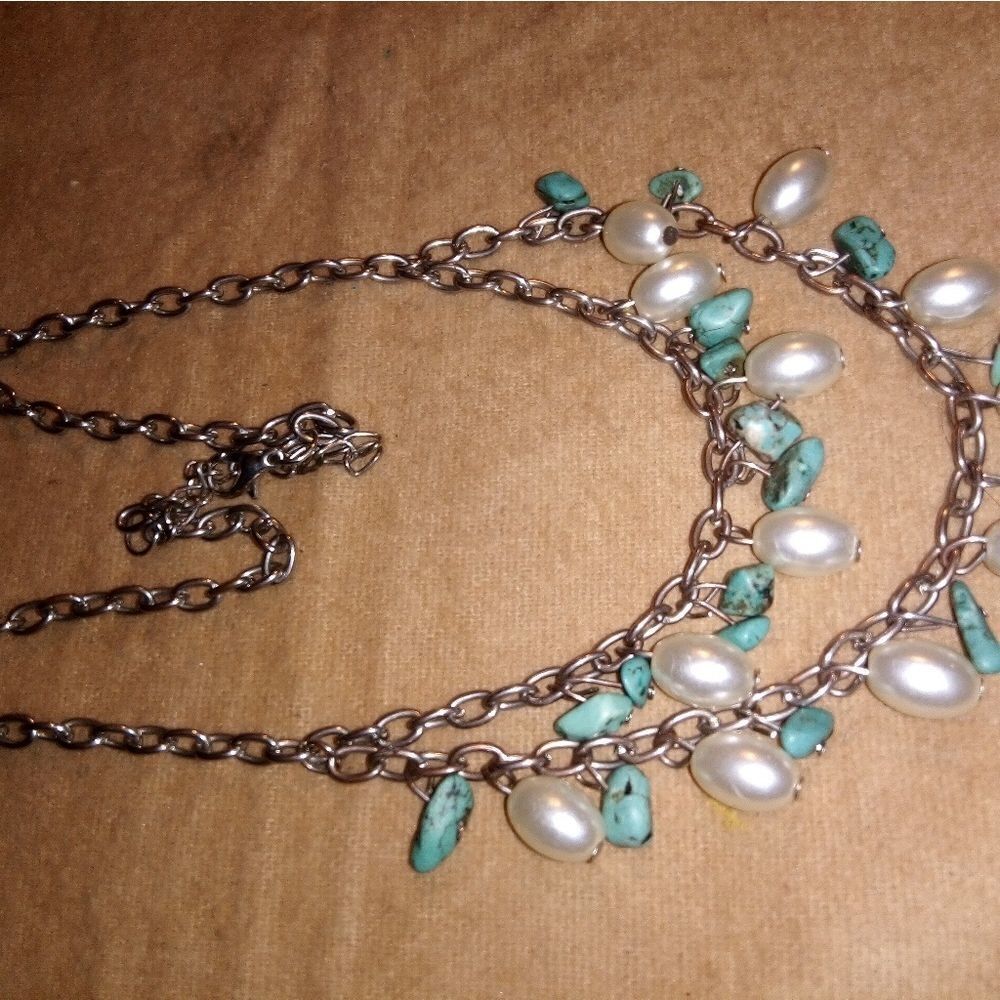 Turquoise and pearl beaded Necklace